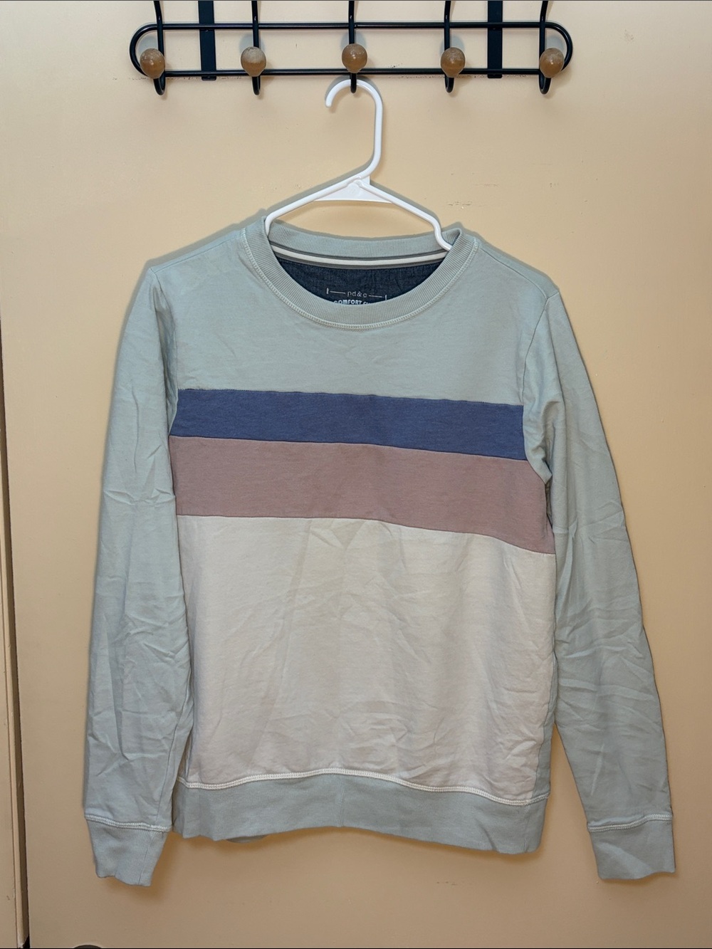 PD&C Pastel Green and Navy Colorblock Crewneck Sweatshirt